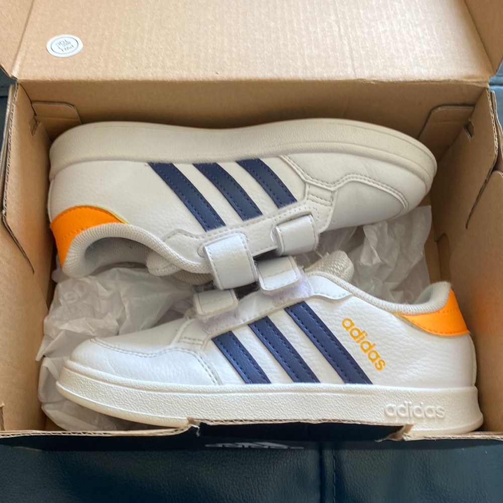 Adidas toddler 10K boys Breaknet orange white and navy USED shoe. Good condition